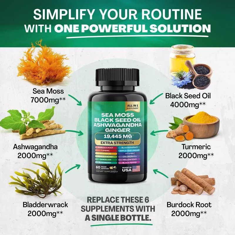Sea Moss 7000Mg Black Seed Oil 4000Mg Ashwagandha 2000Mg Turmeric 2000Mg